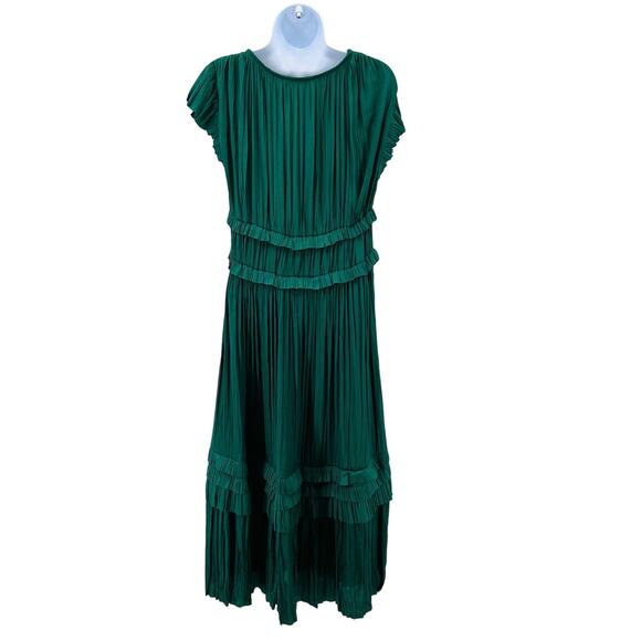 Current Air by Anthropologie Green Sereia Pleated Midi Dress Womens Small V Neck - Picture 9 of 13